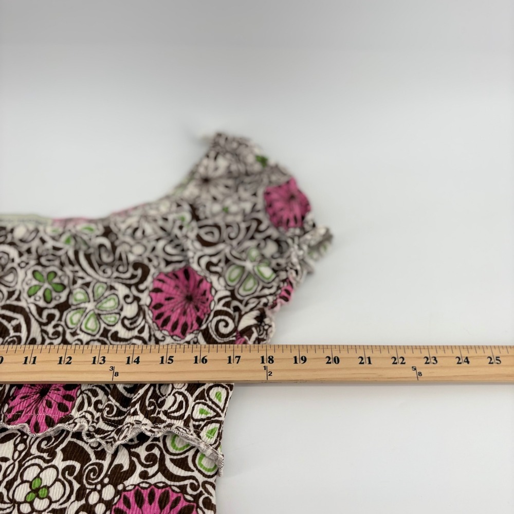 Bamboo Traders Women's XL Brown Pink Floral Tie Waist Peplum Blouse‎ Lizzie Y2K - Picture 3 of 7